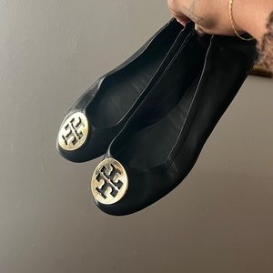 Tory Burch Black and Gold Travel Ballet Flats Sz 9